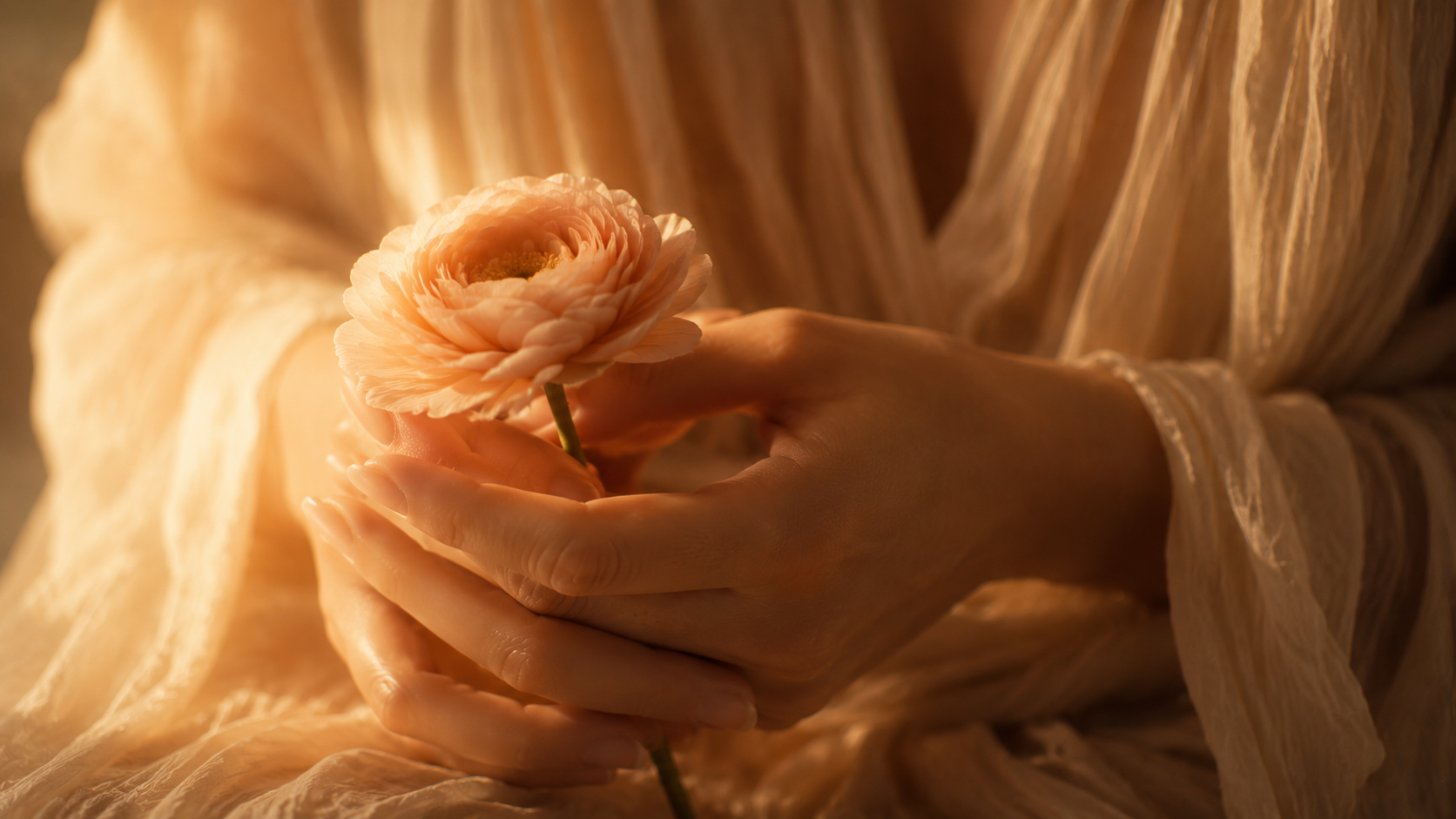 hands cupping a delicate flower symbolizing the womb as the seat of creative power