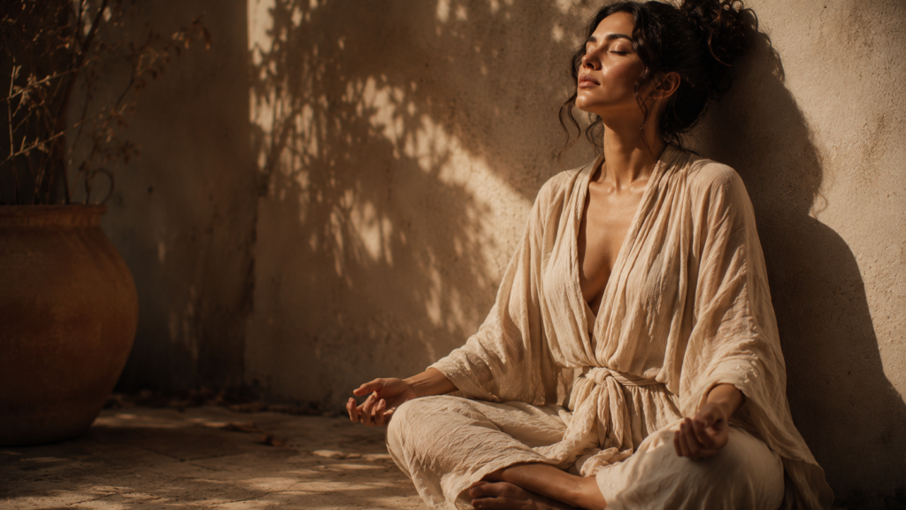 woman in peaceful meditation pose symbolizing the sacred power of fertility