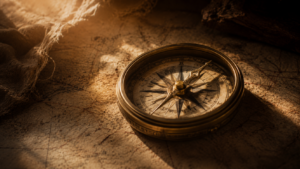 vintage brass compass on old map symbolizing finding and sharing your vision